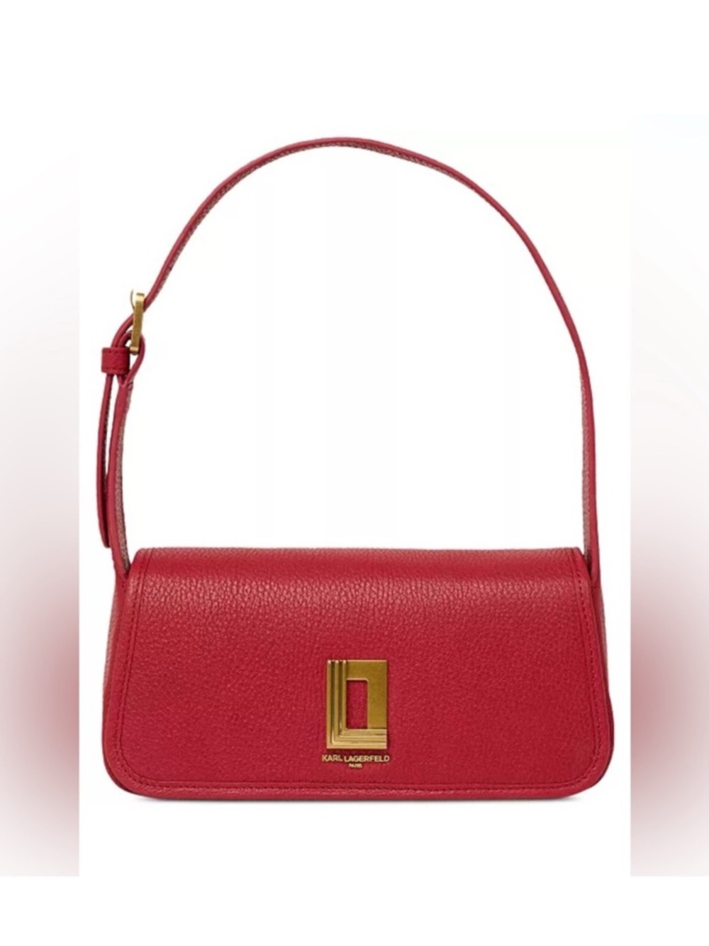 Karl Lagerfeld Red Leather Shoulder Satchel with Gold Logo